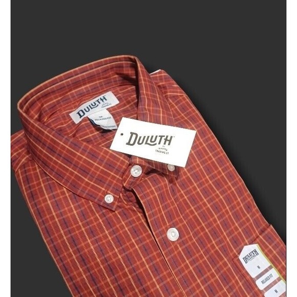 Duluth Trading Co Medium Mens Red Checkered Wrinklefighter Long Sleeve Shirt NEW - Picture 11 of 11